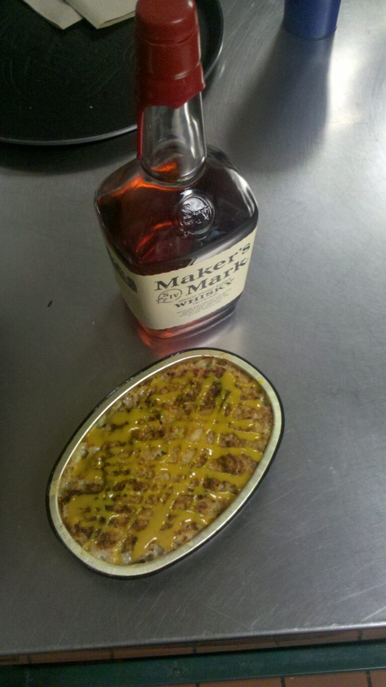 Beef Brisket with Smoked Cheddar and Maker’s Mark BBQ sauce Mac and Cheese